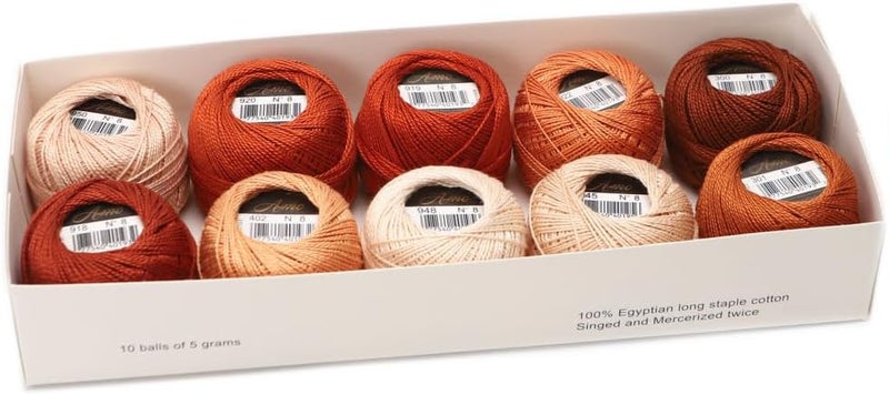 AMOHilos Size 8 Double Mercerized Egyptian Long Staple Cotton Pearl Thread Ball 5 Grams Rainbow Color Embroidery Thread 10 Colors per Box for Crochet Hardanger Cross Stitch Hand Embroidery (Set H) - Image 1